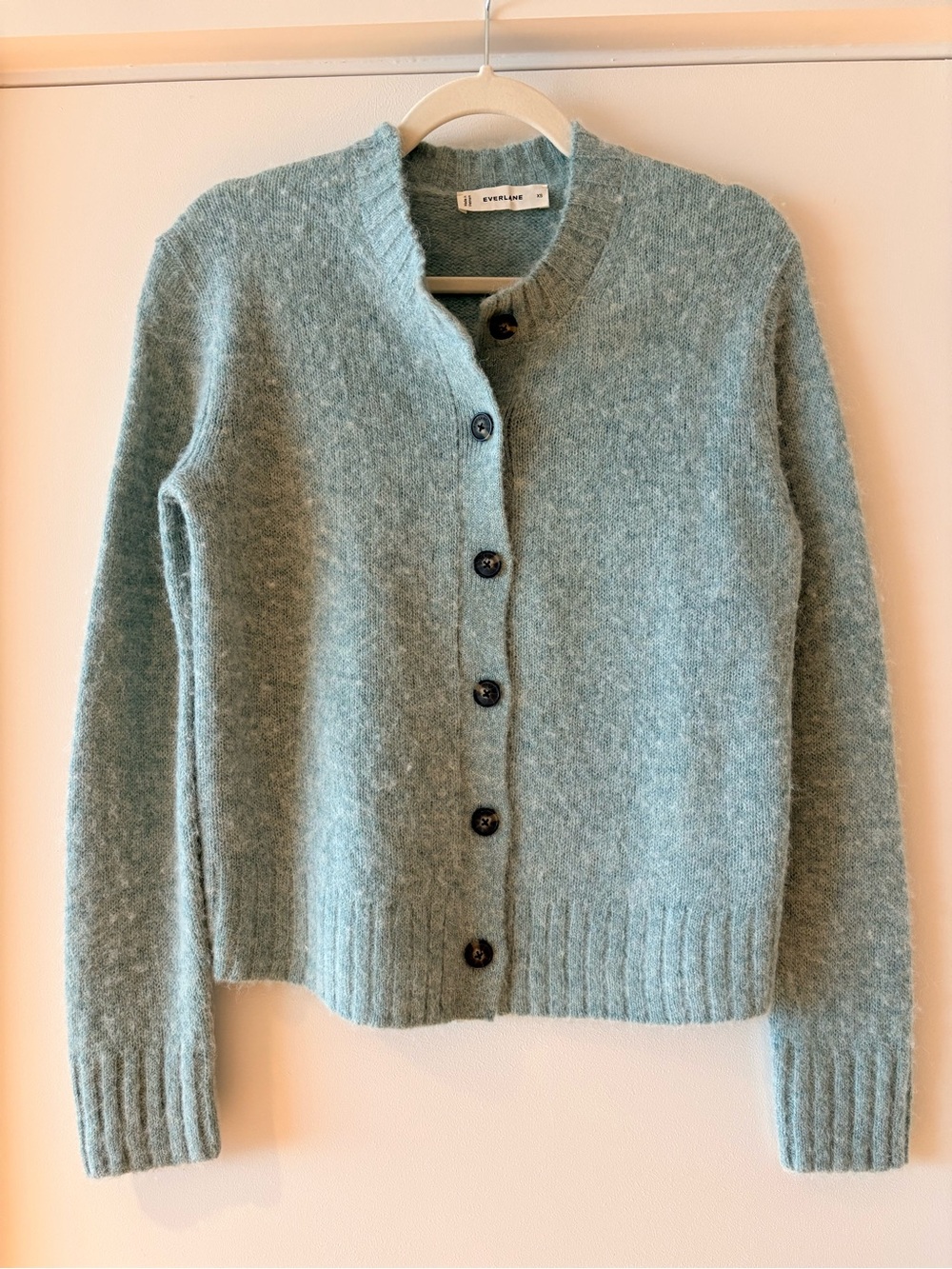 Everlane Alpaca Light Seafoam Button-Up Crew Cardigan